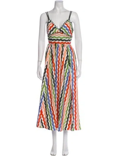 Pre-owned La Ligne Striped Midi Length Dress In White