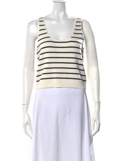 Pre-owned La Ligne Striped Scoop Neck Sweater In White