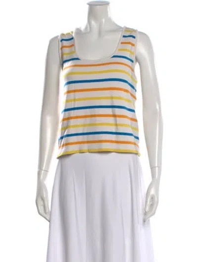 Pre-owned La Ligne Striped Scoop Neck Top In White