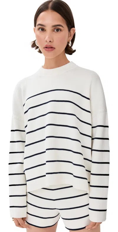 La Ligne Leo Striped Cotton Sweater In Cream/navy