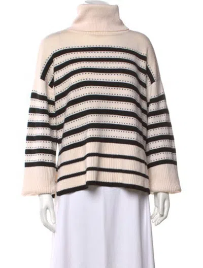 Pre-owned La Ligne Striped Turtleneck Sweater In White