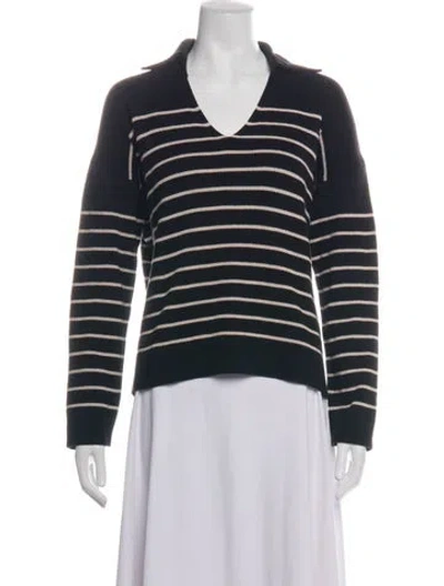 Pre-owned La Ligne Striped V-neck Sweater In Black