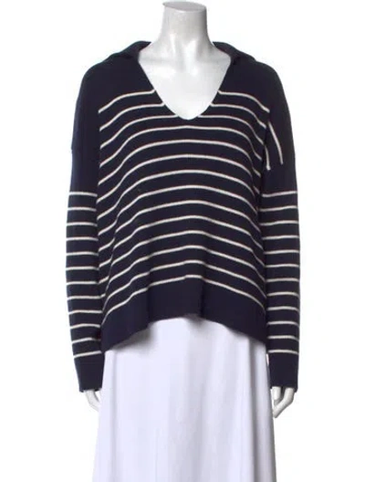 Pre-owned La Ligne Striped V-neck Sweater In Blue
