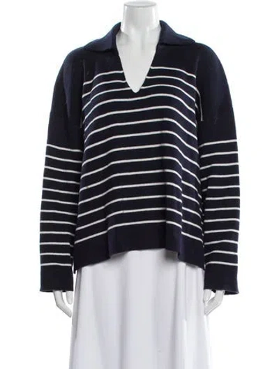 Pre-owned La Ligne Striped V-neck Sweater In Blue