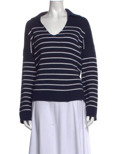 Pre-owned La Ligne Striped V-neck Sweater In Blue