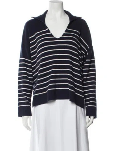 Pre-owned La Ligne Striped V-neck Sweater In Blue