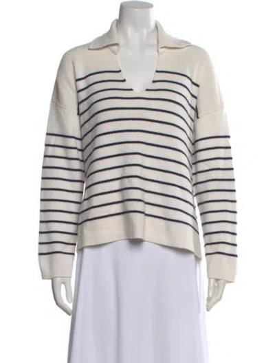 Pre-owned La Ligne Striped V-neck Sweater In White