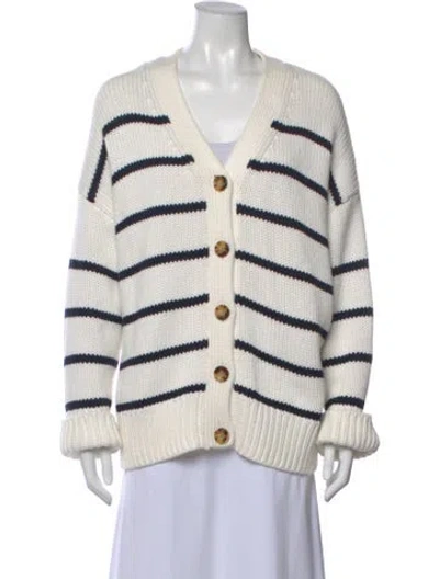 Pre-owned La Ligne Striped V-neck Sweater In White