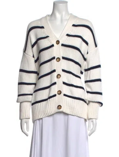 Pre-owned La Ligne Striped V-neck Sweater In White