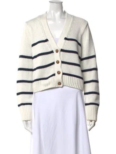 Pre-owned La Ligne Striped V-neck Sweater In White
