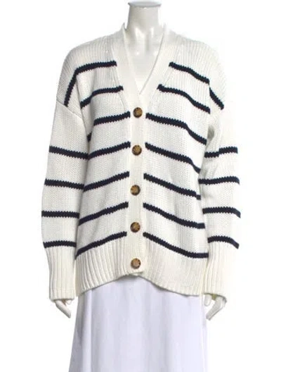 Pre-owned La Ligne Striped V-neck Sweater In White
