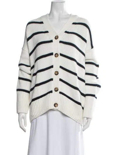 Pre-owned La Ligne Striped V-neck Sweater In White