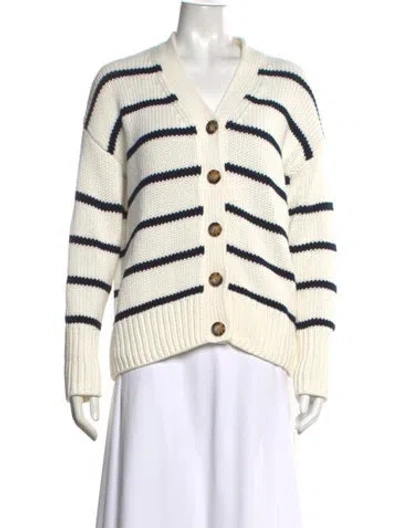 Pre-owned La Ligne Striped V-neck Sweater In White