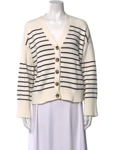Pre-owned La Ligne Striped V-neck Sweater In White