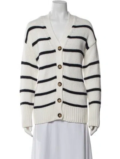 Pre-owned La Ligne Striped V-neck Sweater In White