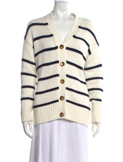 Pre-owned La Ligne Striped V-neck Sweater In White