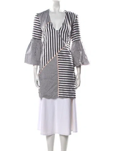 Pre-owned La Ligne Striped V-neck Tunic W/ Tags In White