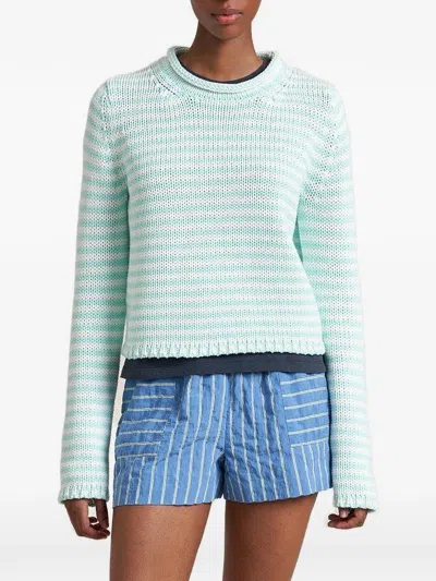 La Ligne Mini Marina Cropped Striped Cotton Sweater In Blue