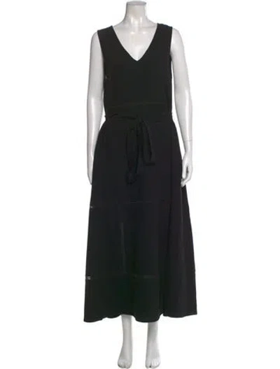 Pre-owned La Ligne V-neck Long Dress In Black