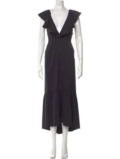Pre-owned La Ligne V-neck Long Dress In Black