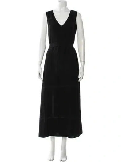 Pre-owned La Ligne V-neck Long Dress In Black