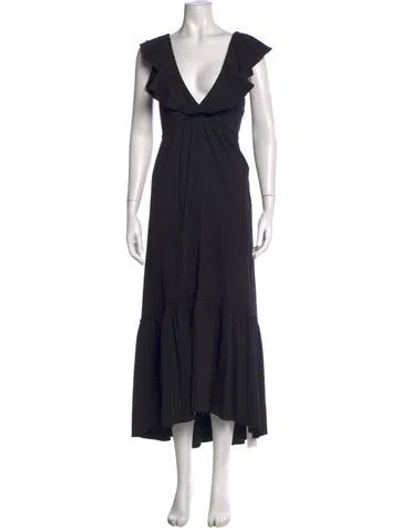 Pre-owned La Ligne V-neck Long Dress In Black