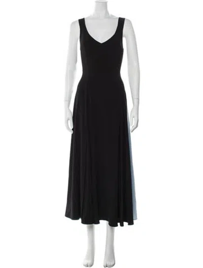 Pre-owned La Ligne V-neck Long Dress In Black
