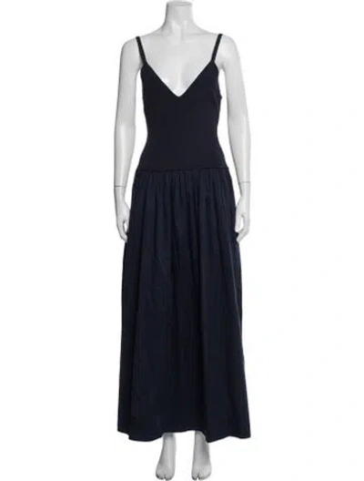 Pre-owned La Ligne V-neck Long Dress In Blue