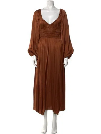 Pre-owned La Ligne V-neck Long Dress In Brown