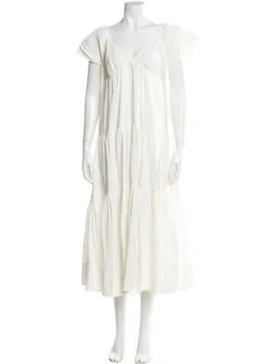Pre-owned La Ligne V-neck Long Dress In Neutral