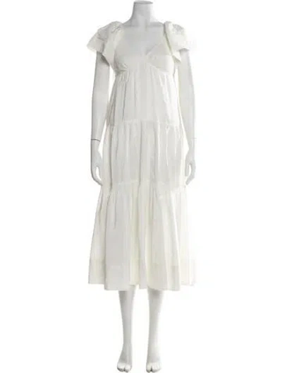Pre-owned La Ligne V-neck Long Dress In Neutral