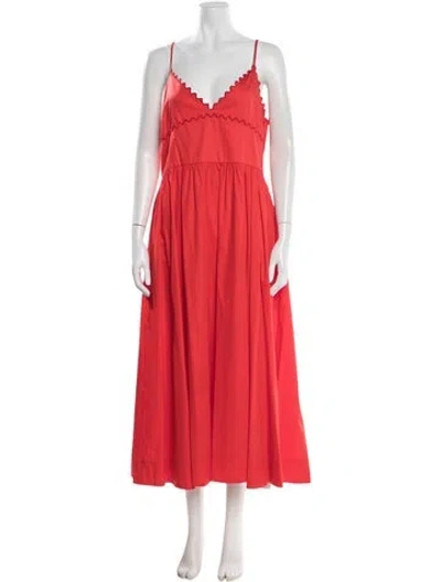 Pre-owned La Ligne V-neck Long Dress In Red