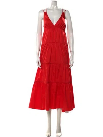 Pre-owned La Ligne V-neck Long Dress In Red
