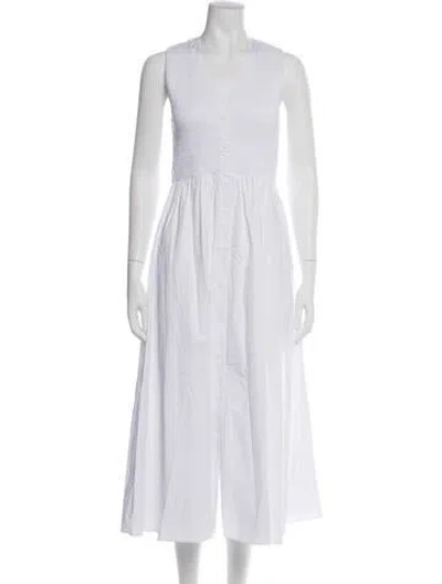 Pre-owned La Ligne V-neck Long Dress In White