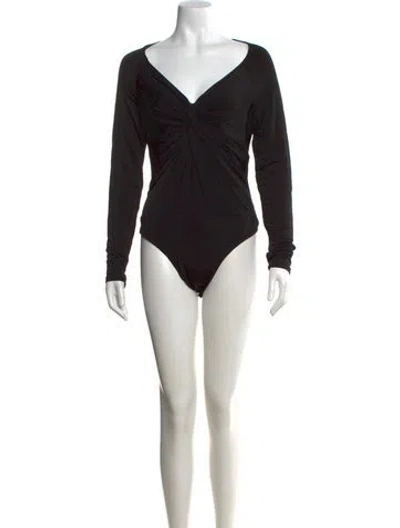 Pre-owned La Ligne V-neck Long Sleeve Bodysuit In Black