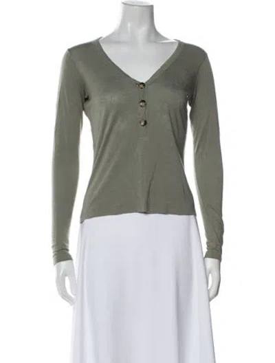 Pre-owned La Ligne V-neck Long Sleeve Top In Green