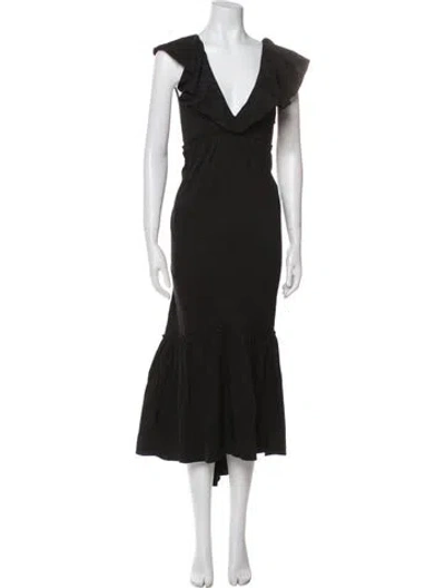 Pre-owned La Ligne V-neck Midi Length Dress In Black