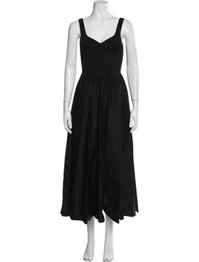 Pre-owned La Ligne V-neck Midi Length Dress In Black