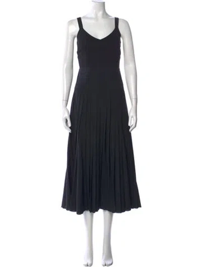 Pre-owned La Ligne V-neck Midi Length Dress In Black