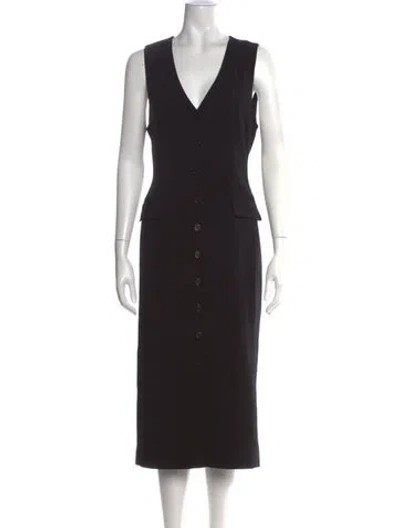 Pre-owned La Ligne V-neck Midi Length Dress In Black