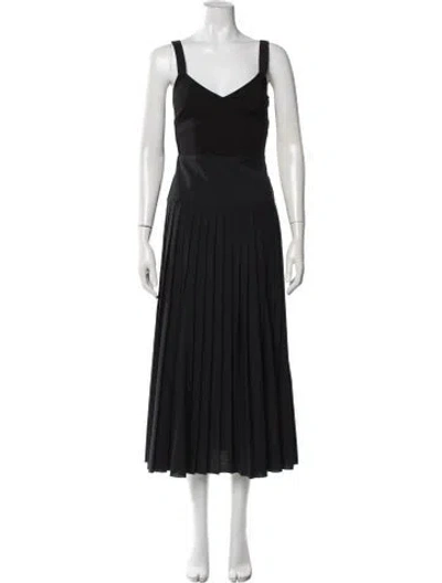 Pre-owned La Ligne V-neck Midi Length Dress In Black