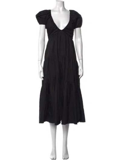 Pre-owned La Ligne V-neck Midi Length Dress In Black