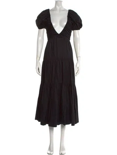 Pre-owned La Ligne V-neck Midi Length Dress In Black