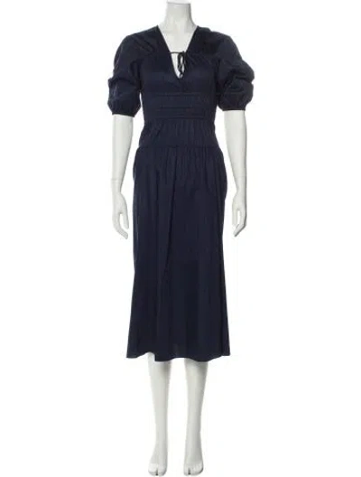 Pre-owned La Ligne V-neck Midi Length Dress In Blue