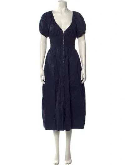 Pre-owned La Ligne V-neck Midi Length Dress In Blue