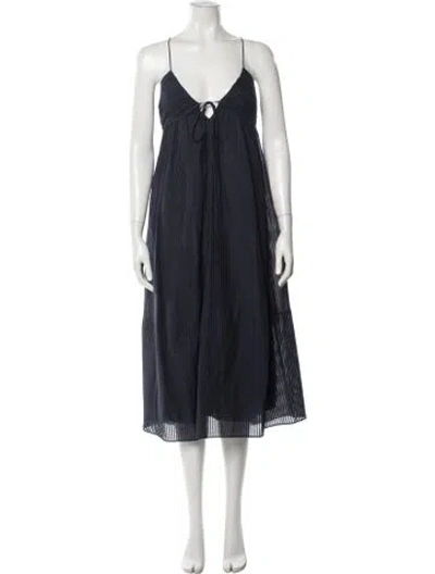 Pre-owned La Ligne V-neck Midi Length Dress In Blue
