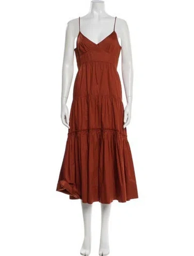 Pre-owned La Ligne V-neck Midi Length Dress In Brown