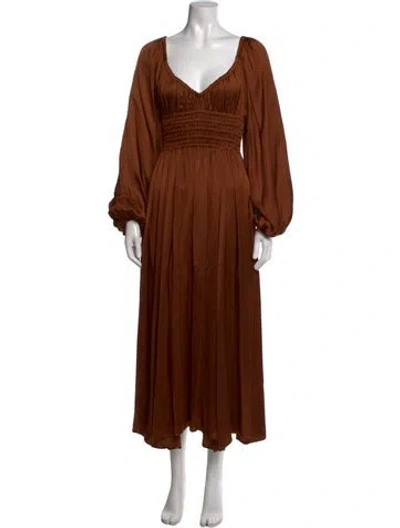 Pre-owned La Ligne V-neck Midi Length Dress In Brown