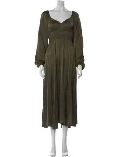 Pre-owned La Ligne V-neck Midi Length Dress In Green