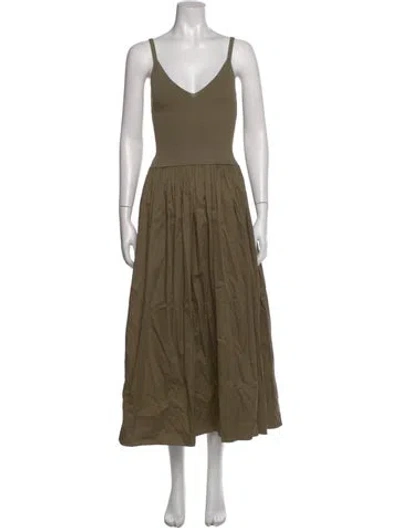 Pre-owned La Ligne V-neck Midi Length Dress In Green